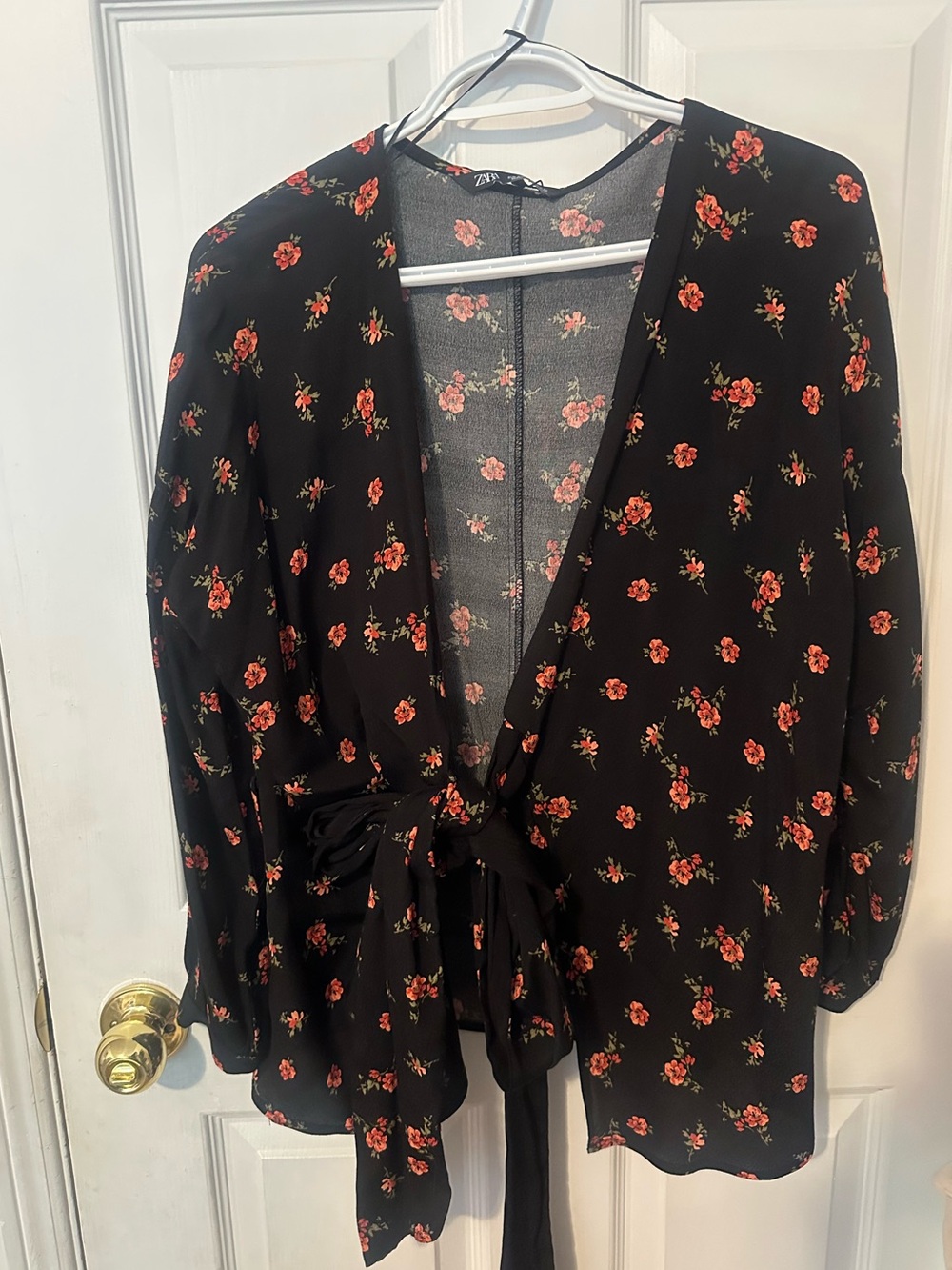 Zara wrap floral Blouse with Red Rose Print